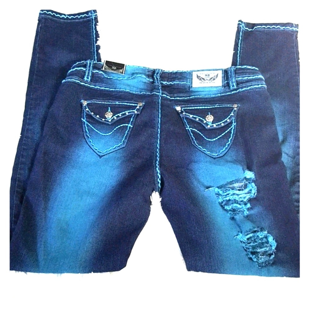 💥Distressed Intense Blue Jeans💋